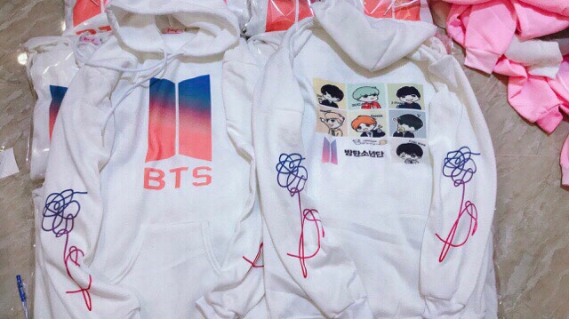 ÁO HOODIE BTS dài tay  HOẠT HÌNH KÈM HÌNH THẬT