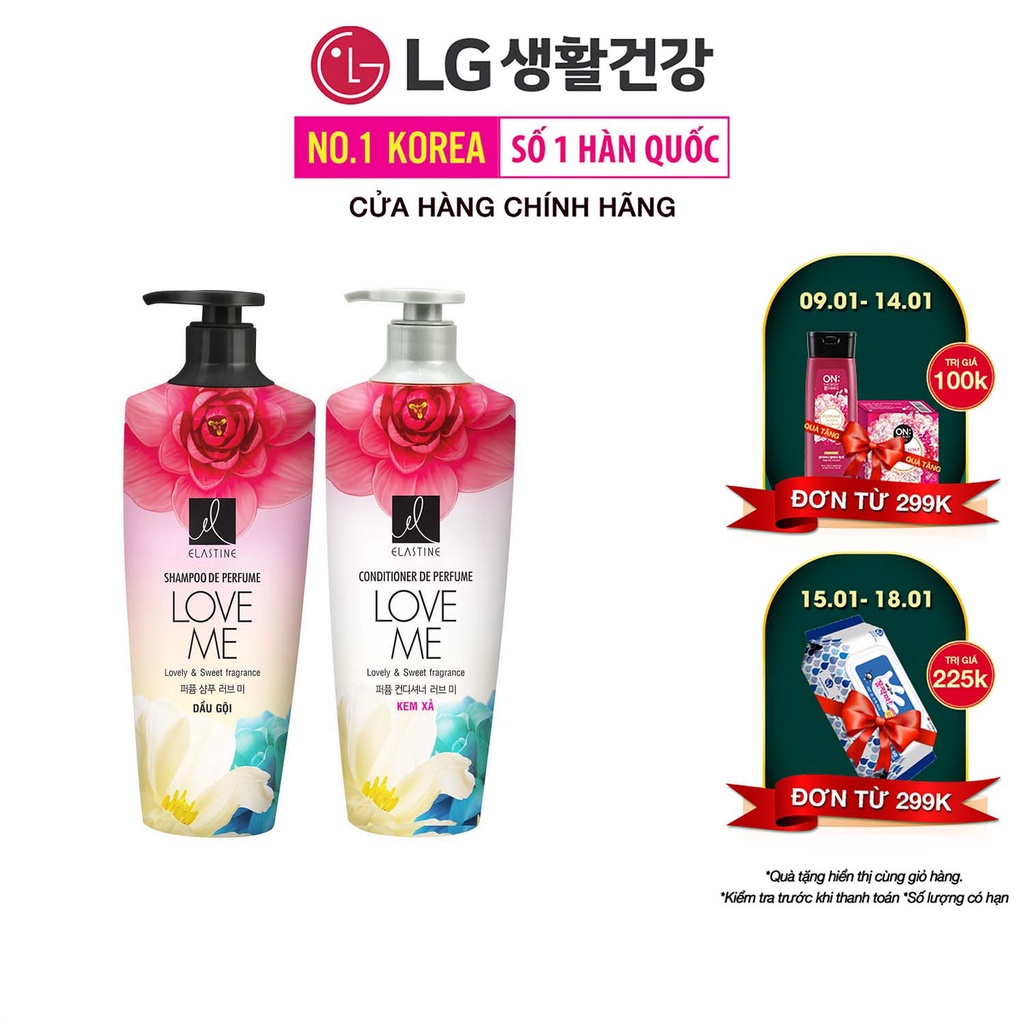 Bộ đôi Dầu gội xả Elastine De Perfume hương nước hoa Love Me 600mlx2