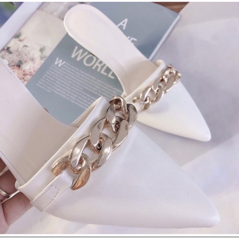 Sục Nữ💖FREESHIP💖Sục Nữ Cao Gót  cao7cm da mềm xich ngang Hàng Chuẩn Size Đế Vững Màu Đen Cực Sang
