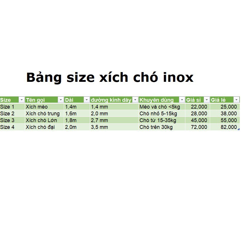 Hanpet.GV- size 1) Xích Inox cho chó, xích mèo và chó nhỏ dài 1,4m (- 325e) (dùng cho chó &lt;5kg)