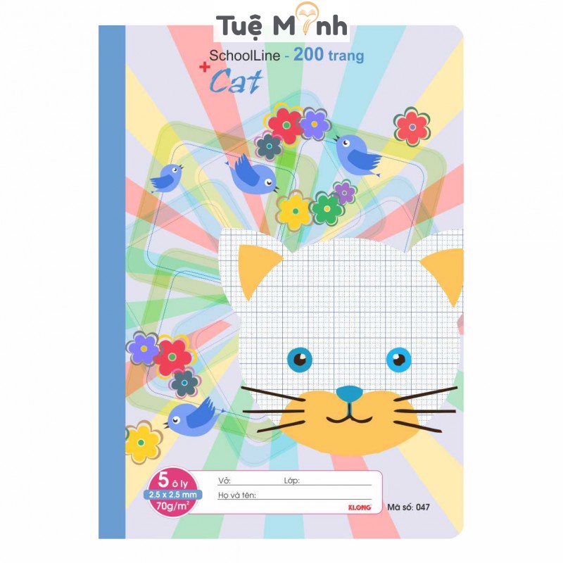Vở ô ly 200 trang Klong B5 ghim bấm SchoolLine MS 047 tập sổ ô ly viết bài VPP Tuệ Minh