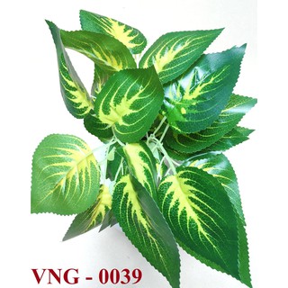 Cây lá xanh gân vàng giả trang trí, cao 25cm, 7 nhánh lá - VNG-0039 (chưa bao gồm chậu)