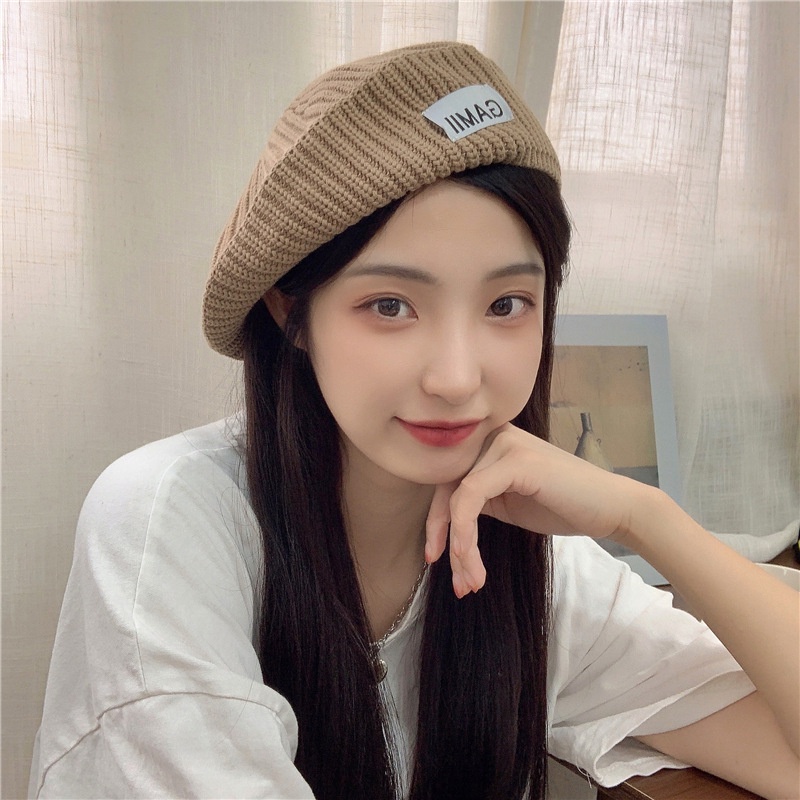 Mũ Beret Dệt Kim Màu Trơn Giữ Ấm Mùa Thu Đông Thời Trang Vintage Đường Phố Cho Nữ