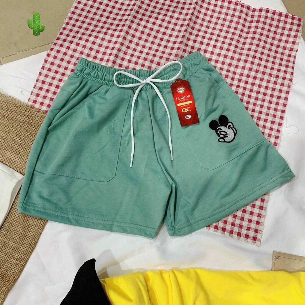 siêu hot quần thun đùi thêu họa tiết chuột xinh ảnh thật pc