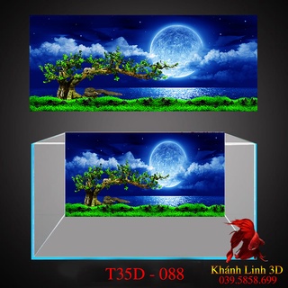 Tranh 3d bể cá cảnh mẫu tranh trăng - tranh bể cá sẵn keo dán - tặng kèm bộ dụng cụ dán
