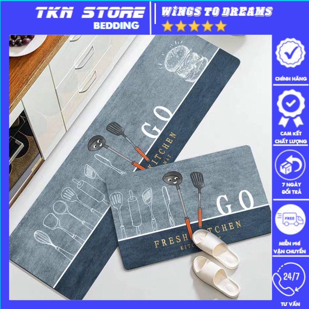Thảm bếp Silicon Siêu Thấm - Thảm Lau Chân Siêu Mềm Siêu Dày, Siêu Thấm Nước Chất Liệu Chống Trượt