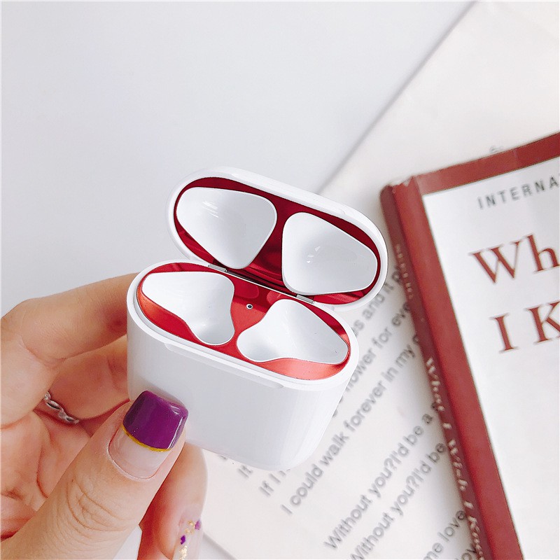 Miếng dán chống bẩn airpod chống bụi tai nghe airpods 1 2 3 pro skin chất liệu kim loại mới 18k KinoShop