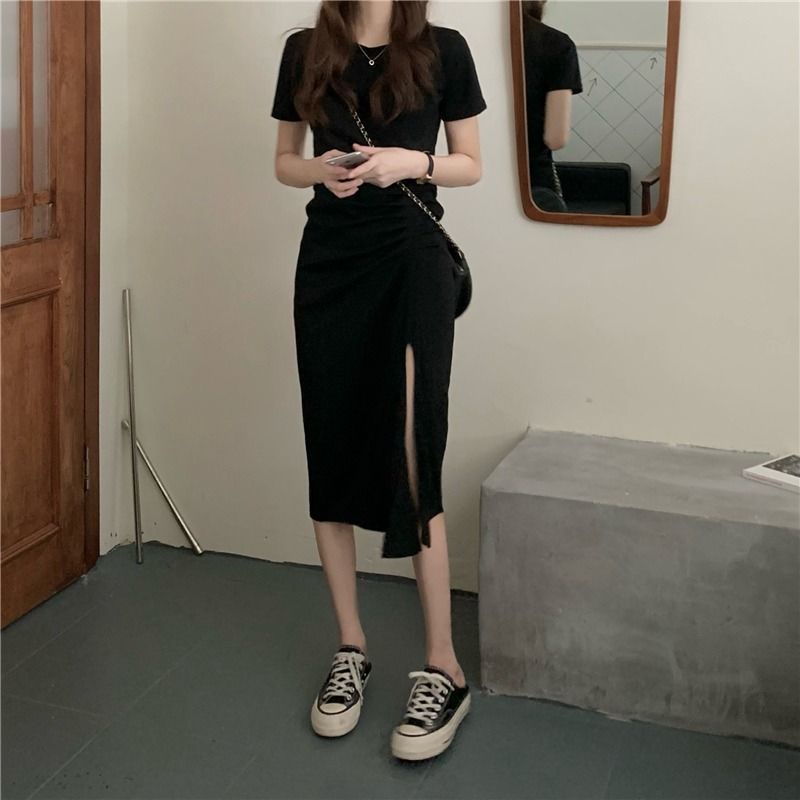 Đầm Thun Tay Ngắn Thiết Kế Xẻ Quyến Rũ  tao bao