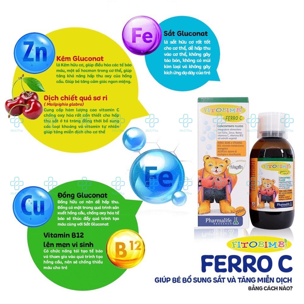 Fitobimbi Ferro C - Bổ Sung Sắt, Kẽm, Vitamin C, Vitamin, Tăng Sức Đề Kháng Cho Bé (Chai 200ml) [Chính Hãng]