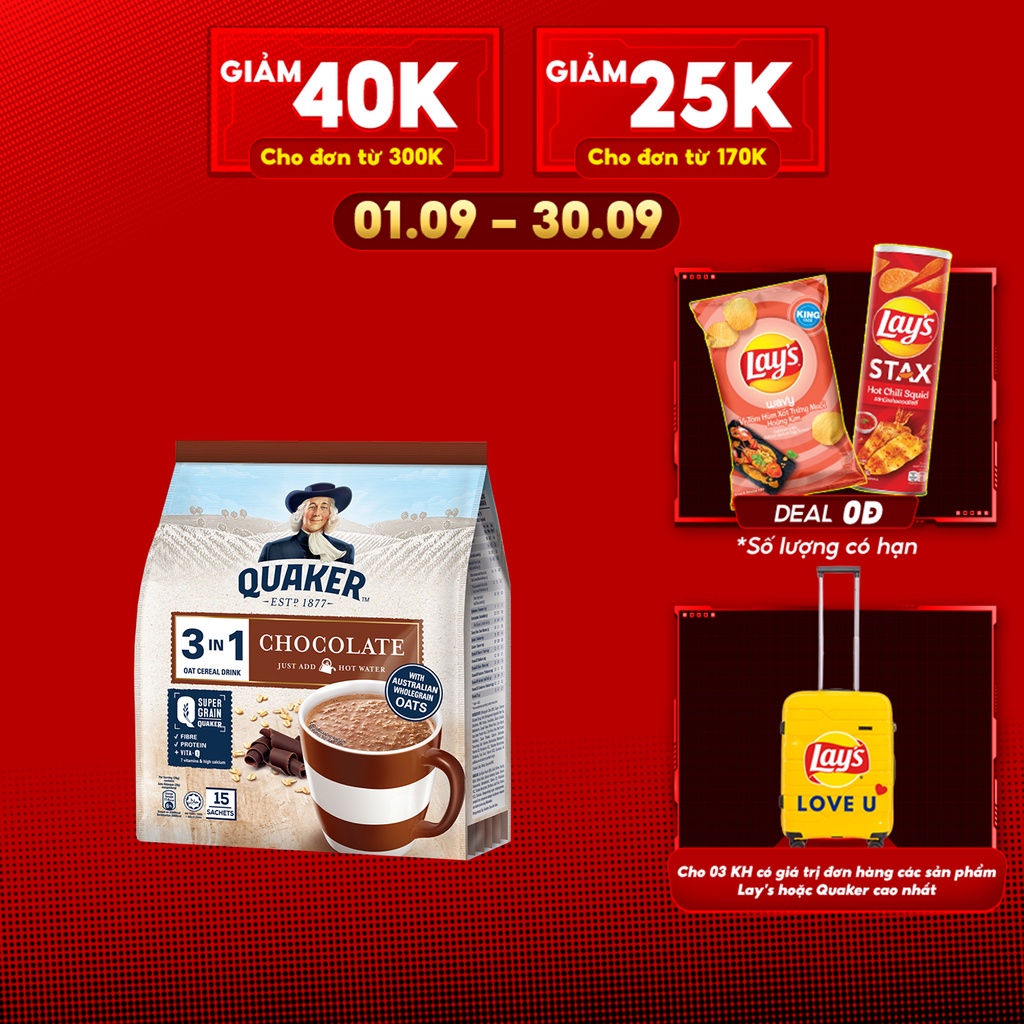 Thức uống yến mạch Quaker in1 - Vị Chocolate túi 420g