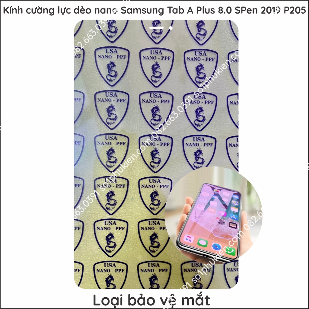 Dán cường lực dẻo nano Samsung Galaxy Tab A Plus 8.0 SPen 2019 P205 chống xước, chống vỡ màn hình