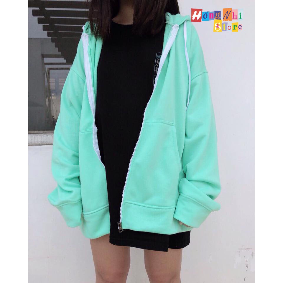 Áo Khoác Hoodie Zip Trơn Oversize Ulzzang Unisex Hoodie Dây Kéo Màu Xanh Ngọc Dáng Rộng - MM