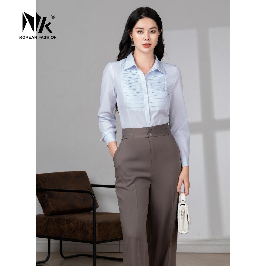 Áo Sơ Mi Nữ Cổ Đức Xếp Ngực NK Fashion Thiết Kế Sang Trọng Lịch Sự, Chất Liệu Vải Cao Cấp NKSM2202020