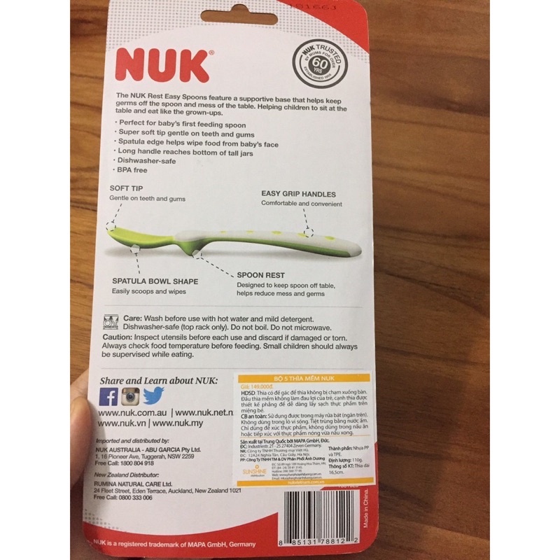 Thìa Nuk siêu mềm cho bé ăn dặm hàng chính hãng