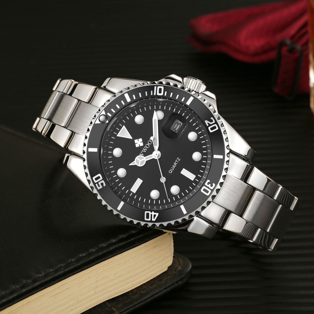 WWOOR Men's Watches Waterproof Fashion Sport Stainless Steel Metal Quartz Watch Genuine Clock - 8878