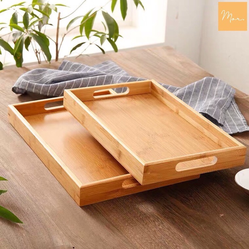 Khay gỗ tre đựng trà, trái cây kiểu nhật có 2 loại tay gỗ bằng, tay gỗ bồng