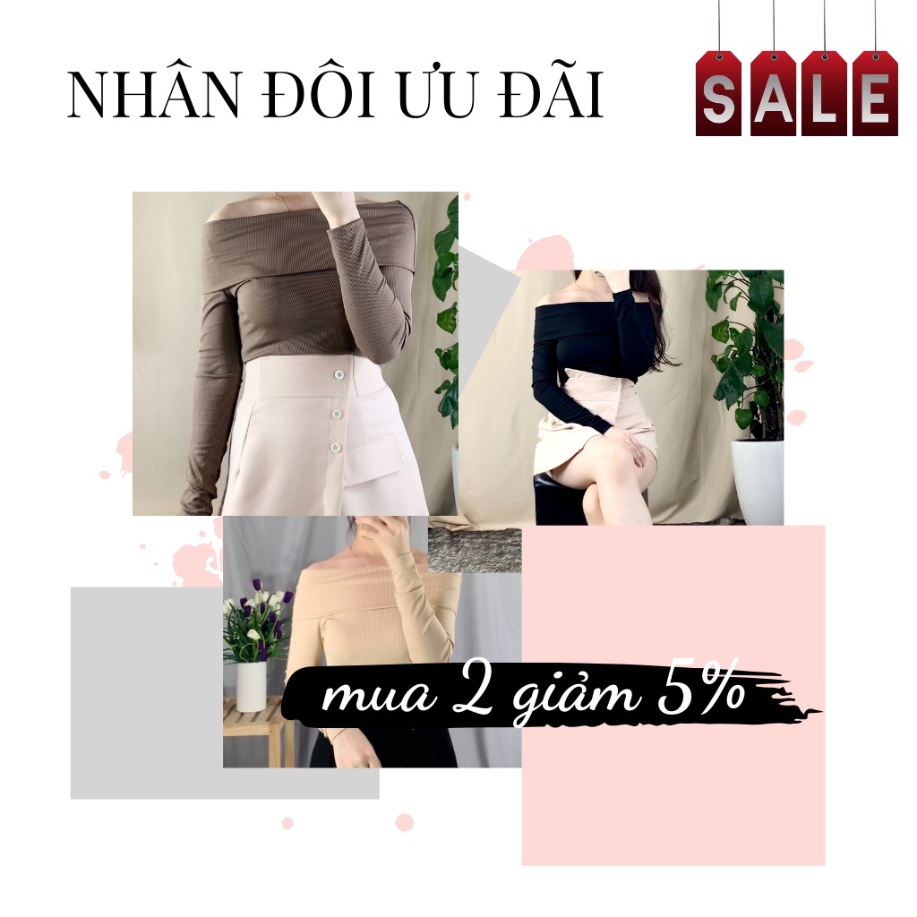 Áo len trễ vai EMIX (3 màu), cá tính, dáng dài, dài tay, form ôm, freesize, vải len tăm mềm đẹp