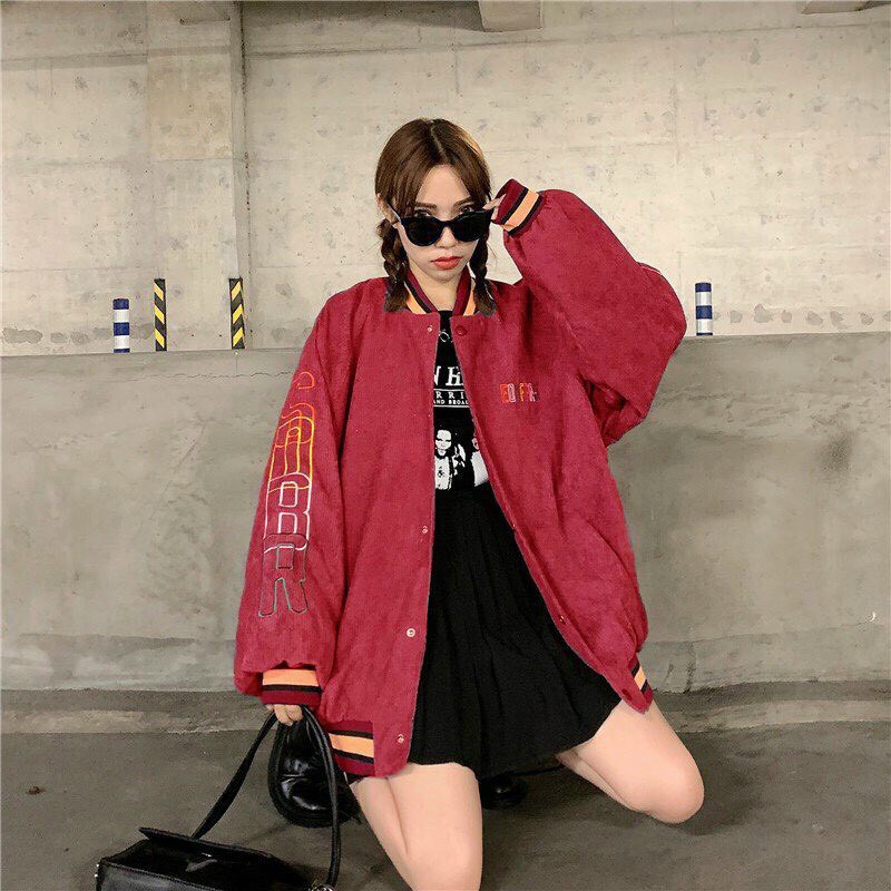 Áo Khoác Bomber Nhung gân form rộng Nam Nữ phối màu siêu cute Ulzzang KUN | BigBuy360 - bigbuy360.vn