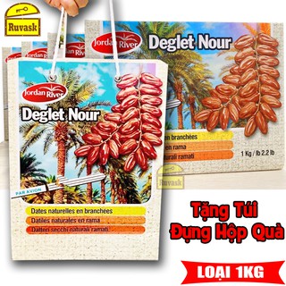 Quả Chà Là Nguyên Cành Sấy Dẻo Tươi Ngon DEGLET NOUR Israel CAO CẤP Hộp 1Kg - Tặng Đựng Hộp Quà Tết Cao Cấp RUVASK