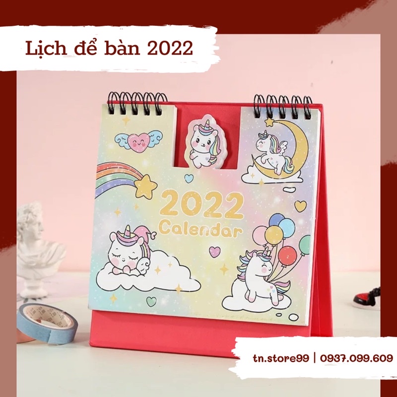 Lịch để bàn lò xo 2022 hoạ tiết siêu dễ thương