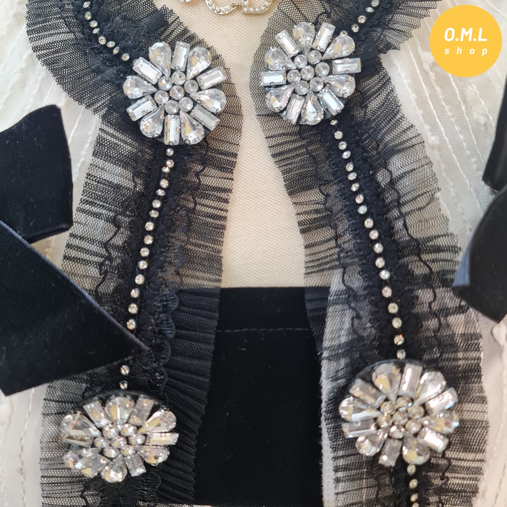 Áo khoác ngắn mỏng đính nơ đá sang chảnh tiểu thư