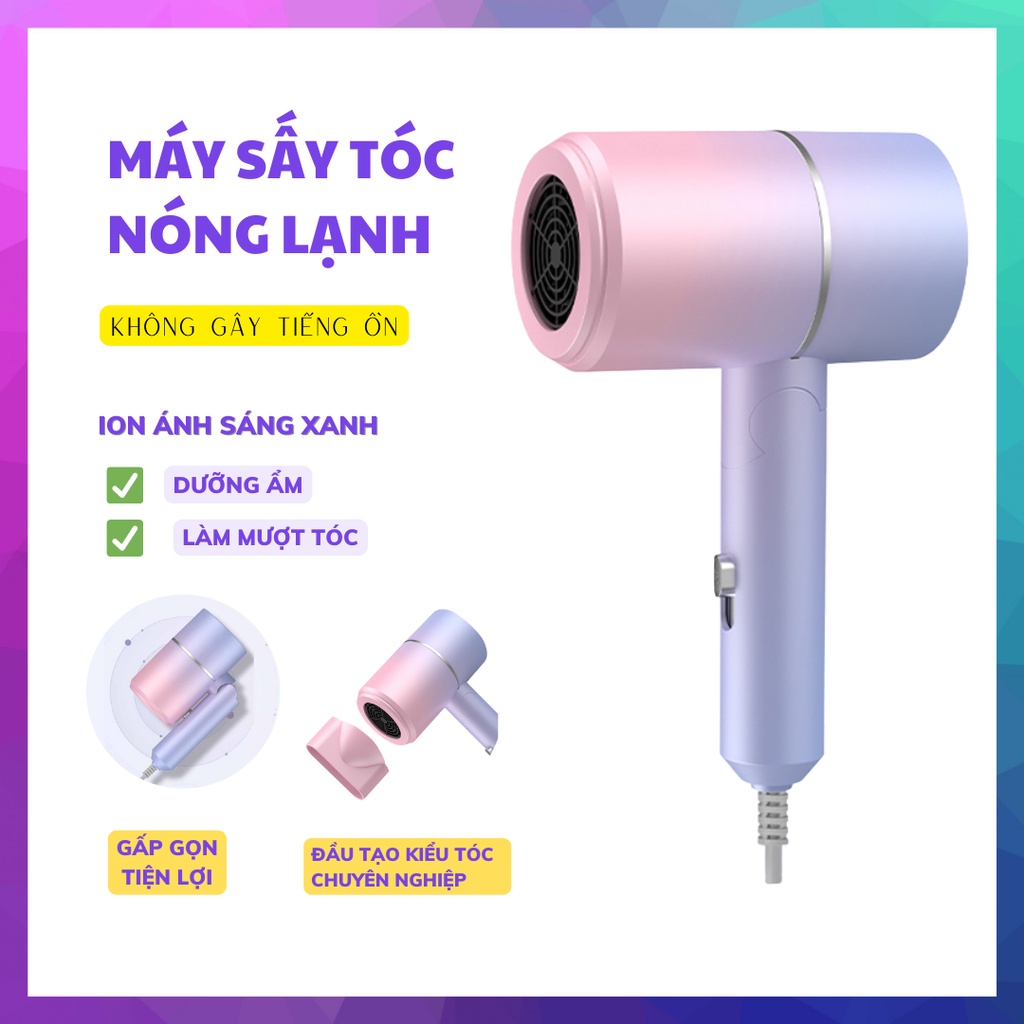 Máy sấy tóc mini gấp gọn 3 cấp độ Tạo kiểu tóc chuyên nghiệp Công suất lớn Ánh sáng xanh Dưỡng tóc mềm mượt