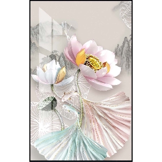 Tranh treo tường phòng khách phòng ngủ bóng kiếng pha lê Hoa sen nghệ thuật BK_0052