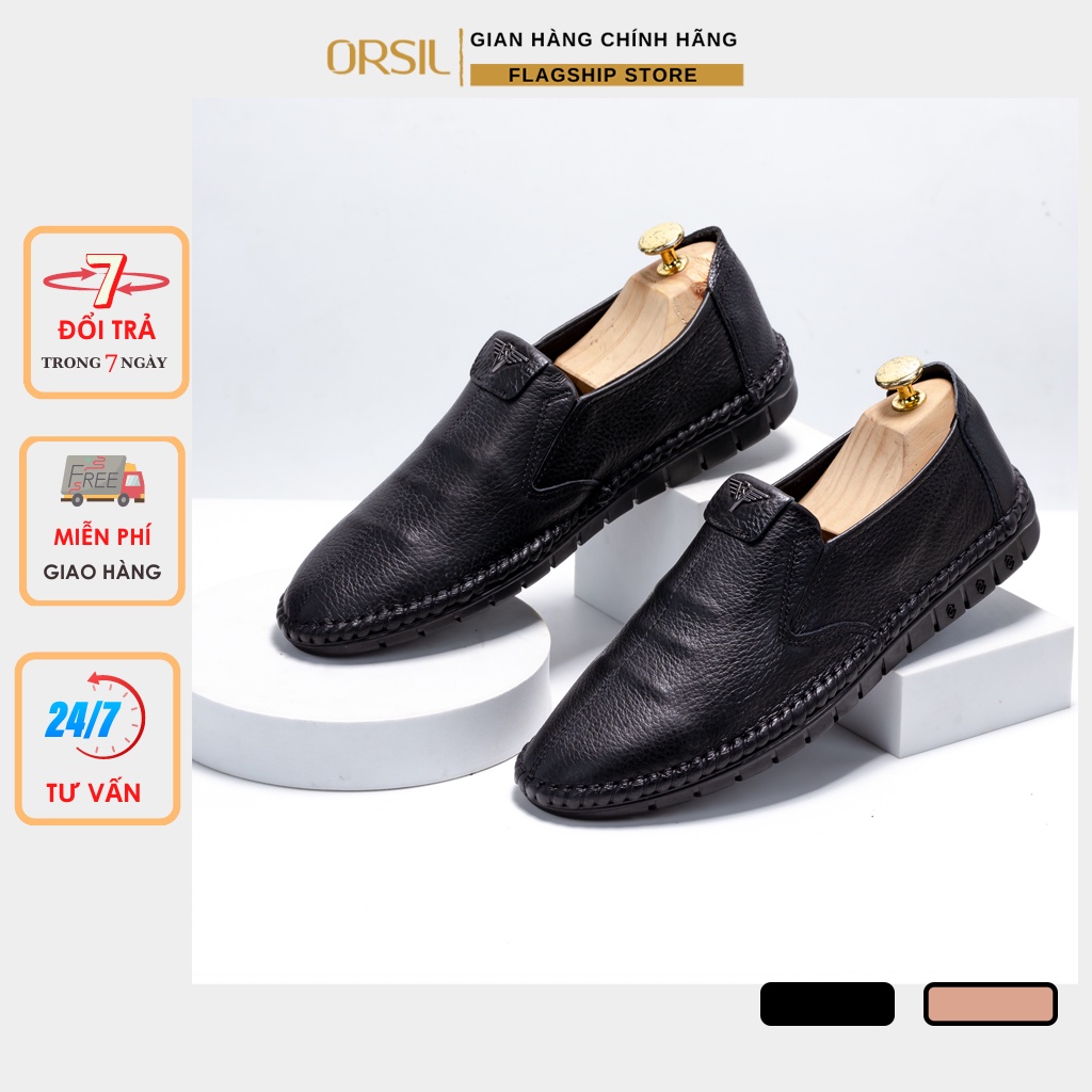 Giày lười nam da bò ORSIL thời trang màu đen lịch thiệp - ORL D10