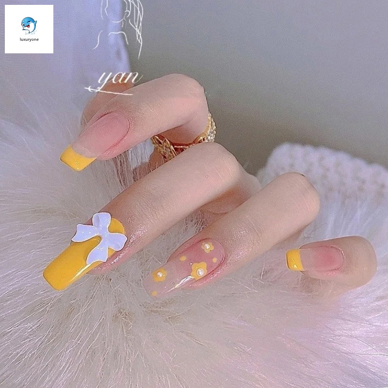 [Hàng mới về] Bộ 24 móng tay giả họa tiết hoạt hình đáng yêu kèm keo dán