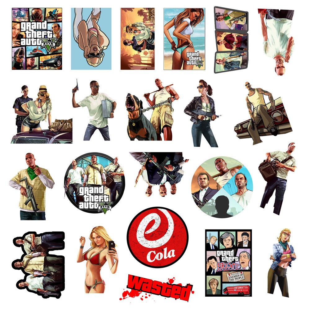 [50 STICKER GTA 5] Sticker dán hoạt hình nhiều mẫu chống nước, dán mũ bảo hiểm vali laptop 066