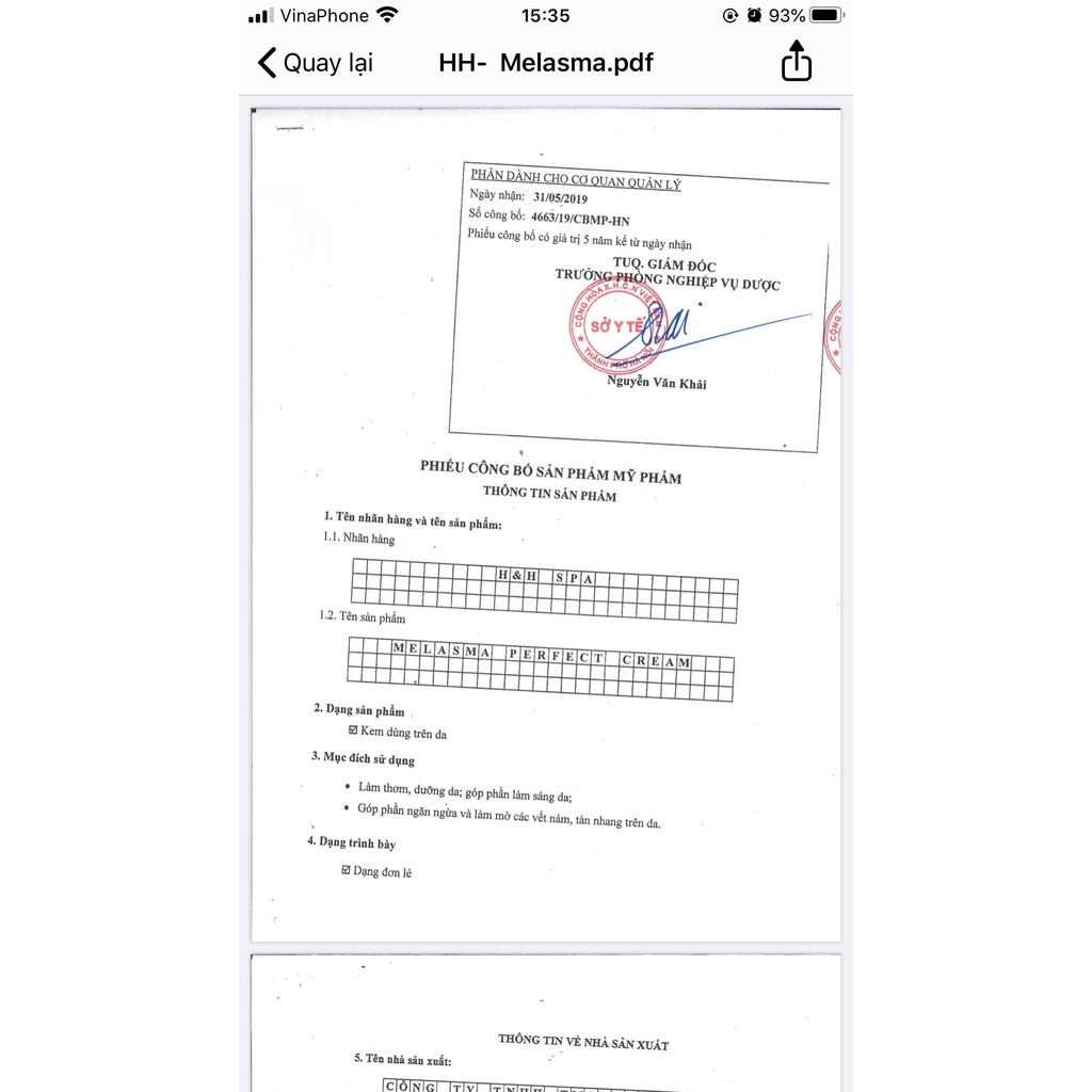 Kem dưỡng đêm ngừa nám trắng da H&H SPA - melasma perfect cream