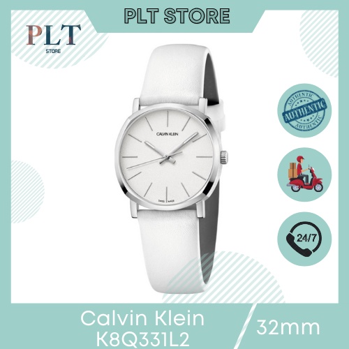 ĐỒng hồ nữ Calvin Klein K8Q331L2 dây da nữ, màu trắng Size 32mm Full Box