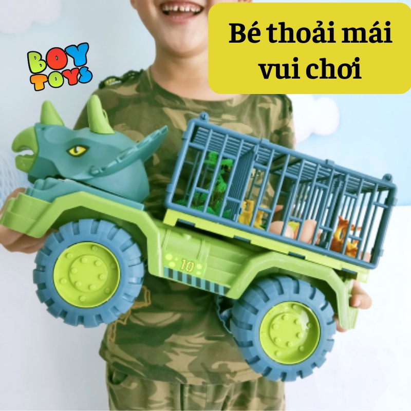[SIZE LỚN]Đồ chơi mô hình xe khủng long chở thú chuyên dụng cỡ đại, có sẵn khủng long đi kèm cho bé