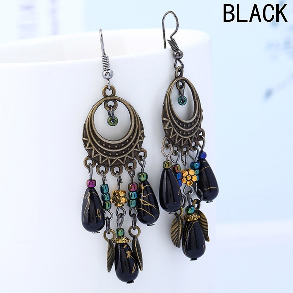 Khuyên tai móc câu họa tiết Boho cổ điển phối màu thời trang