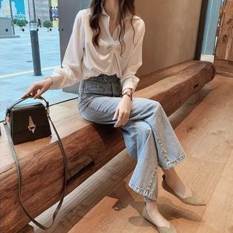 Áo Sơ Mi Trắng Dáng Rộng Phong Cách Phương Tây Thời Trang Cho Nữ