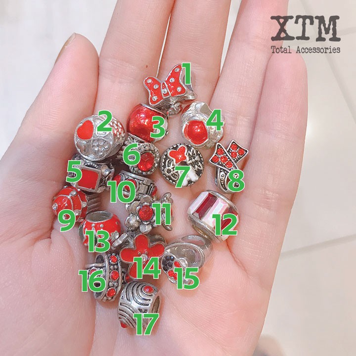 Hạt charm đá và hợp kim mạ bạc sắc đỏ phong thủy phù hợp với tất cả vòng tay xỏ hạt của XTM (XTM – DCĐ)