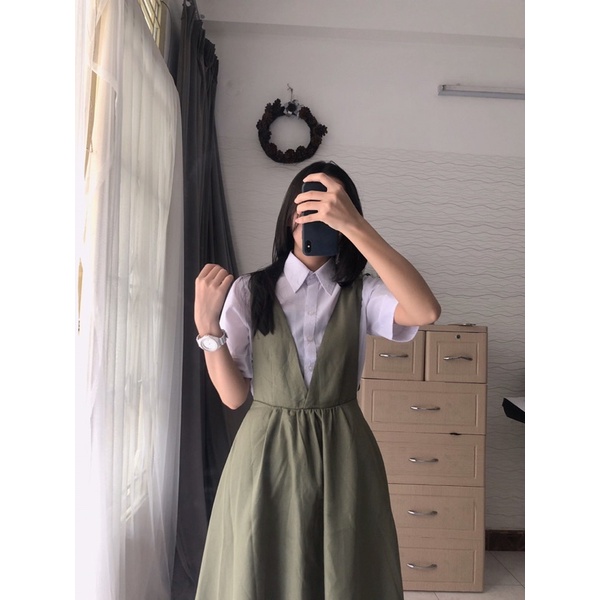 Đầm yếm xanh rêu - DAM023