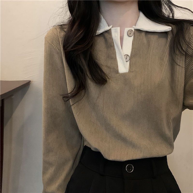 Áo Thun Polo Dài Tay Dáng Rộng Phong Cách Mới Mùa Thu Cho Nữ