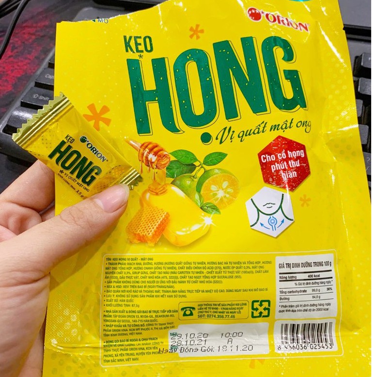 Kẹo ngậm Họng - Kẹo Họng Orion Vị Quất Mật ong gói 87,5g (25 viên)