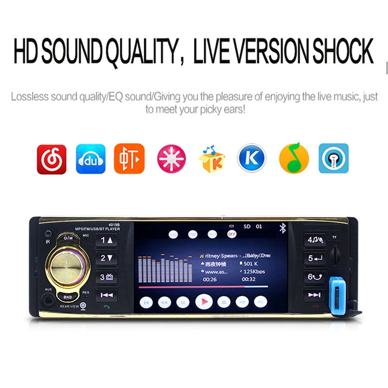 4019B 4.1 '' HD 1Din Máy nghe nhạc MP3 Bluetooth Radio Radio FM / USB / AUX / SD