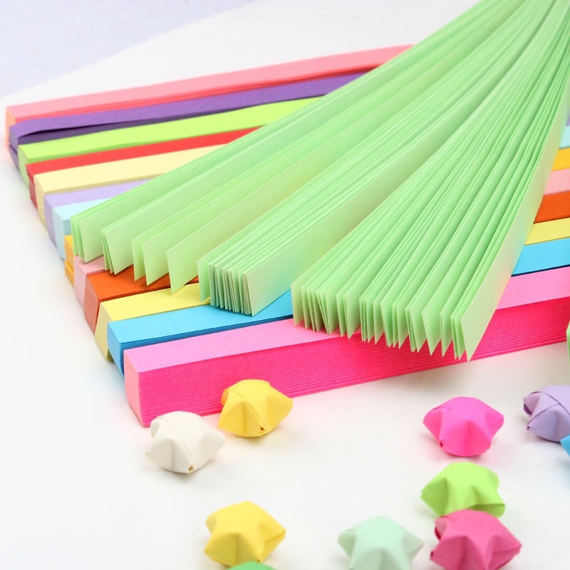 100 tơ giấy xếp sao trơn màu ngẫu nhiên 5 màu- giấy gấp ngôi sao xinh xắn
