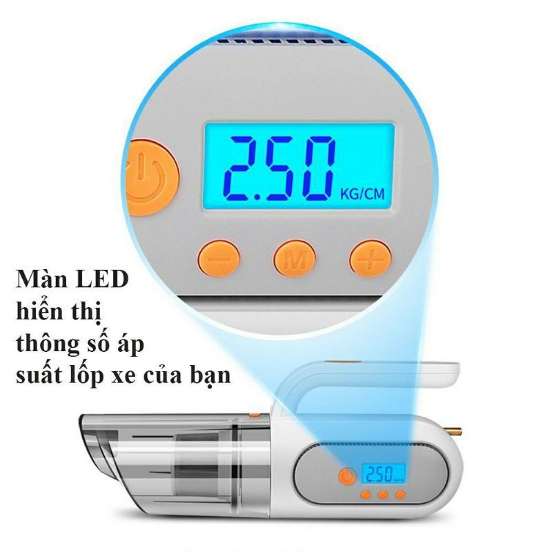 Máy Hút Bụi Ô Tô - Máy Bơm Lốp Ô Tô - Đa Năng 5 Trong 1 XMAUTO - Hút Bụi, Bơm Lốp, Đo Áp Suất Lốp, Đèn Pin Chiếu Sáng