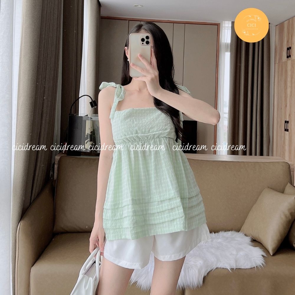 Sét 2 dây thắt nơ 4 màu phối quần đùi trắng điệu đã ngây thơ , Set bộ tiểu thư 2 dây  thời trang nữ ngọt ngào