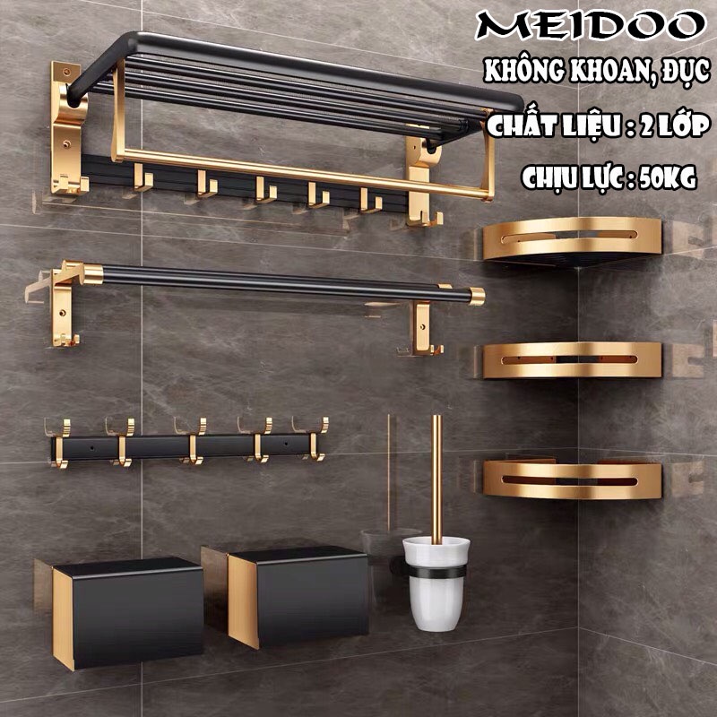 Kệ để đồ dùng phòng tắm gắn tường MEIDOO không cần khoan thiết kế màu vàng đen sang trọng cho phòng tắm nhà bạn- Giá Để