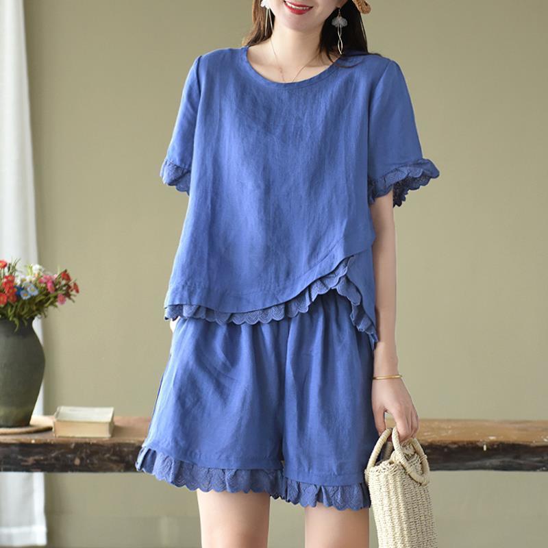 Bộ Áo Thun Cotton + Quần ngắn ống rộng Thiết Kế Độc Đáo Thời Trang Mùa Hè Hàng Mới Cho Nữ 2022
