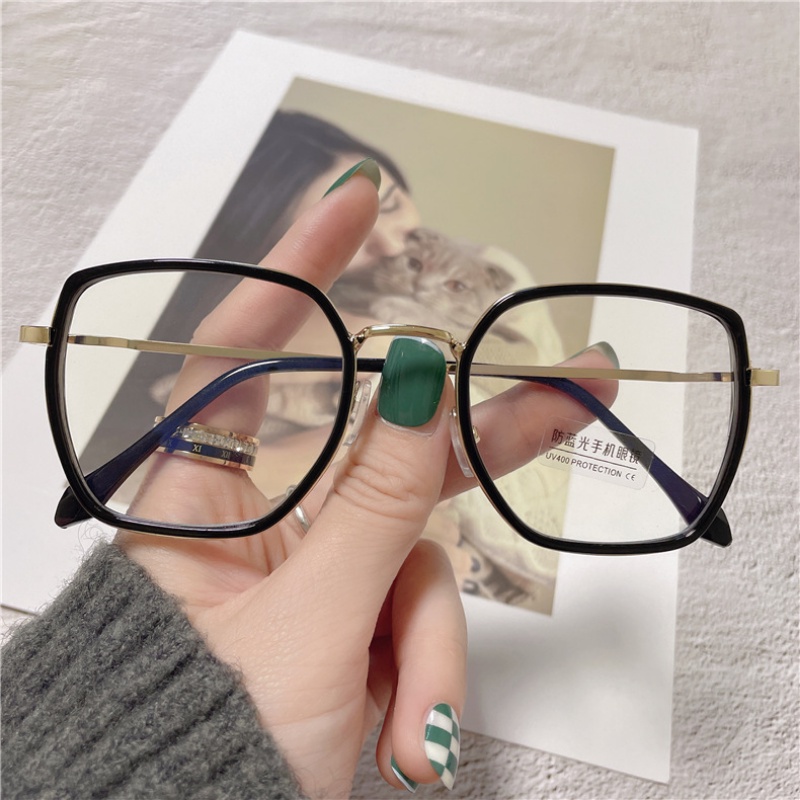 Mắt Kính Gọng Kim Loại Trong Suốt Oversize Chống Ánh Sáng Xanh Thời Trang Phong Cách Retro