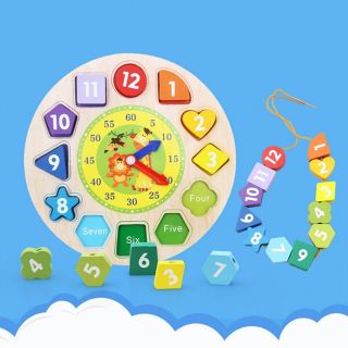 Đồ chơi gỗ đồng hồ học giờ xâu hạt loại to 21cm