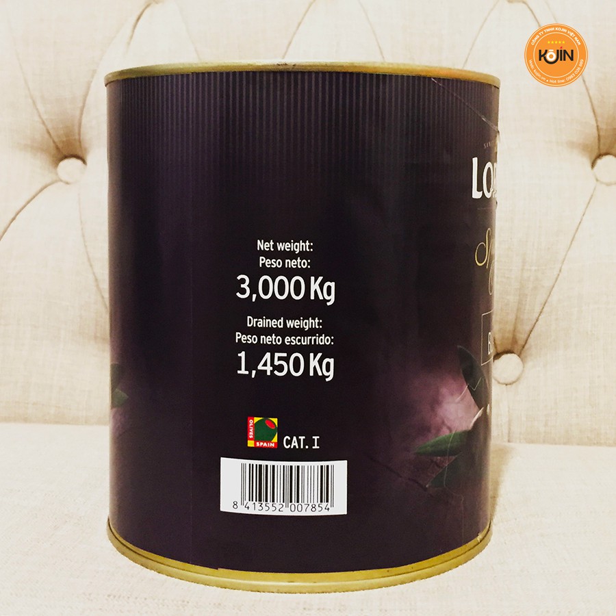 Oliu Đen Tách Hạt Kojin Hiệu Loreto, Quả oliu Comaro Quả Oliu Muối Nhập Khẩu Tây Ban Nha Hộp Thiếc 3kg