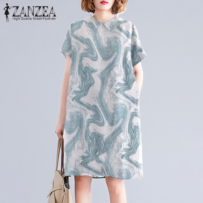 Đầm sơ mi Zanzea tay ngắn thời trang tùy chọn màu sắc dành cho nữ