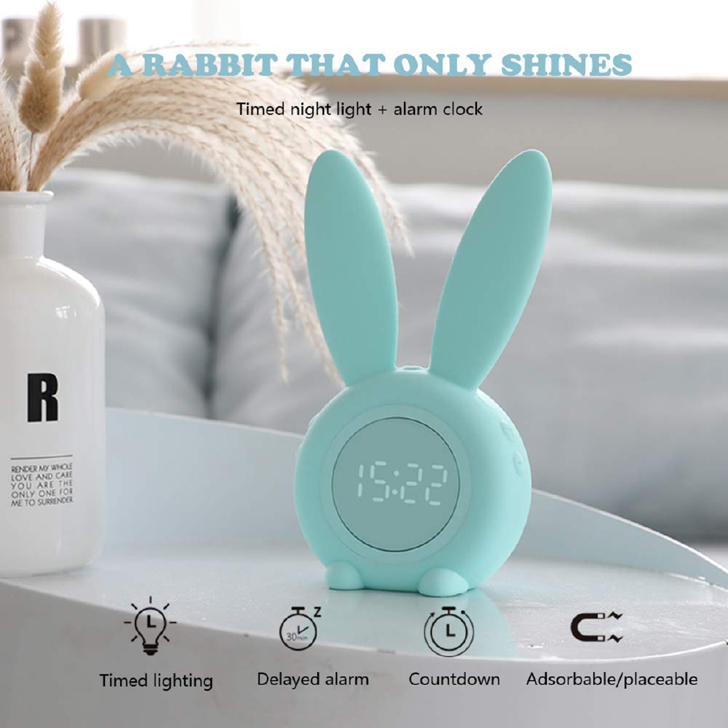 Đồng hồ báo thức nam châm hình thỏ dễ thương có đèn LED